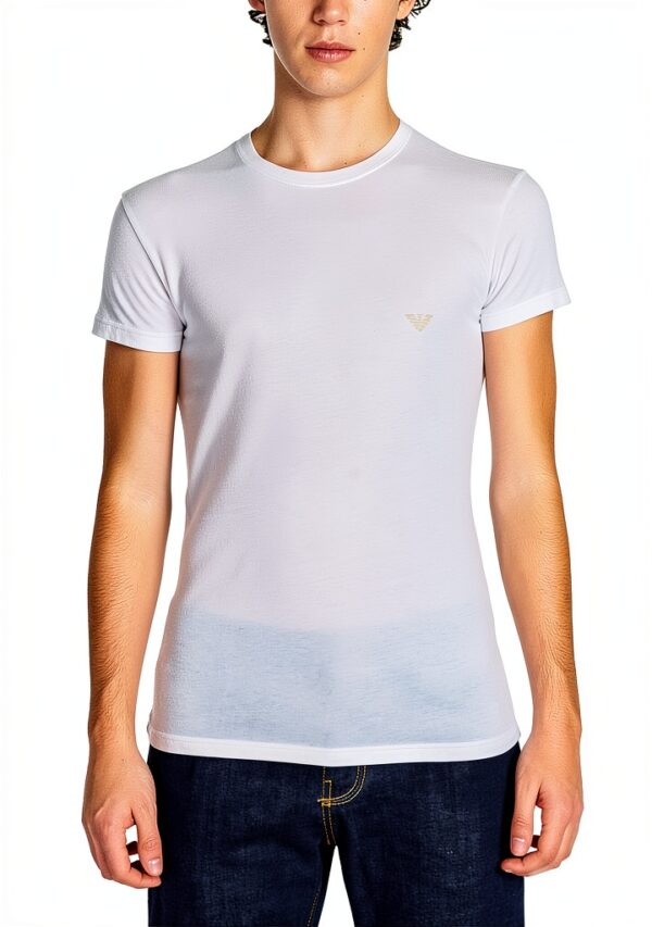 Emporio Armani T-Shirt Homme col rond brillant logo blanc S M L XL-1
