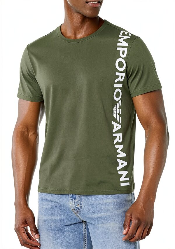 Emporio Armani T-Shirt col rond Homme Logoband Noir & Vert Thyme S-XL-0
