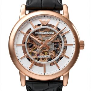 Montre Emporio Armani homme automatique, boîtier acier rose 43mm,-0