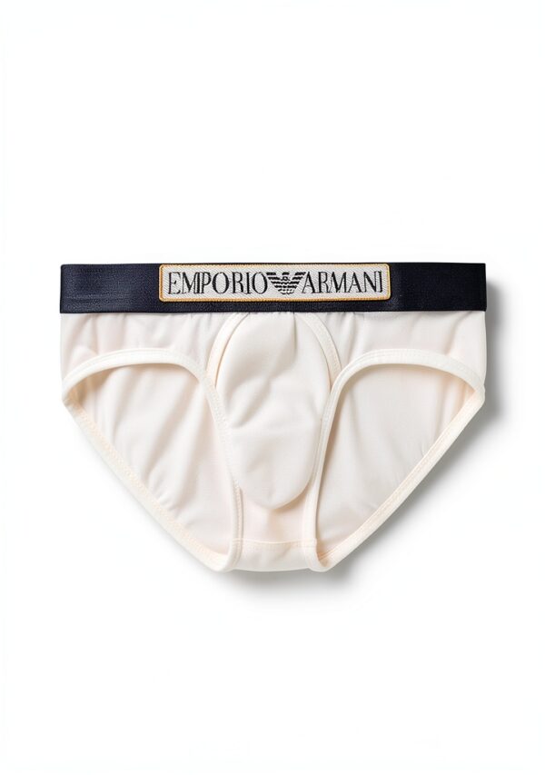 Emporio Armani Caleçons Homme Logo Brief, Lot de 1, Crème et Noir-3